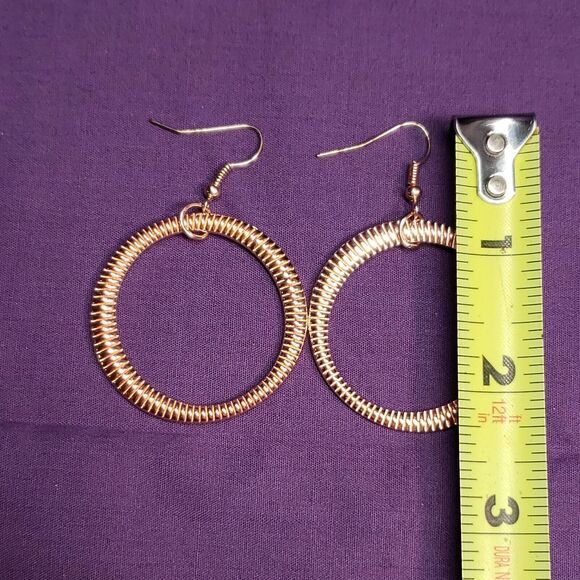 Rose Gold & Copper Tone Textured Holographic Round Dangle Drop Earrings - Picture 10 of 10